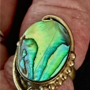 Green and Gold Statement Ring with Abalone Shell